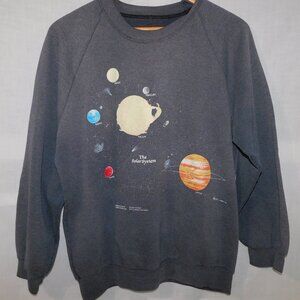 VTG 1986 Harlequin Gray Double Sided Solar System Graphic Sweatshirt Unisex L